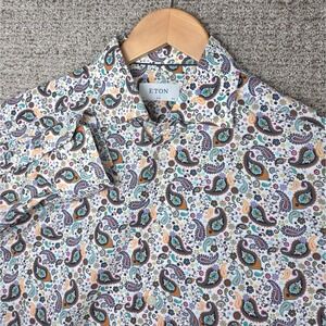 Eton Mens Slim Fit Paisley Print Long Sleeve Button Down Shirt White 15.5 39